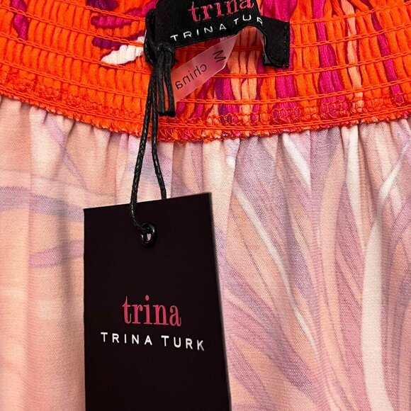 NWT Trina Turk Women’s Off Shoulder Floral Bell Sleeve Dress Orange Purple M - Picture 5 of 9